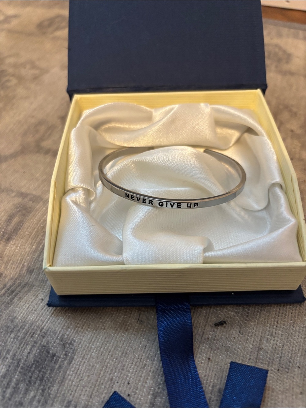 Silver Engraved Bangle Bracelet - "Never Give Up"